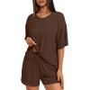 imageDarong Womens Two Piece Loungewear Set Summer Casual Boxy Shirts Drawstring Shorts Matching Airport Travel OutfitCoffee