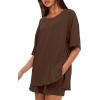 imageDarong Womens Two Piece Loungewear Set Summer Casual Boxy Shirts Drawstring Shorts Matching Airport Travel OutfitCoffee