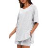 imageDarong Womens Two Piece Loungewear Set Summer Casual Boxy Shirts Drawstring Shorts Matching Airport Travel OutfitWhite Grey