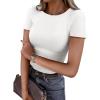imageDarong Women Summer Short Sleeve Shirts Crewneck Striped Color Block T Shirts Slim Fit Ribbed Knit Basic Tee TopsAll White