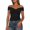 imageDarong Women Summer Twist Knot Front Off The Shoulder Tank Tops Cap Sleeve Going Out Shirts Slim Fitted Y2K OutfitsBlack