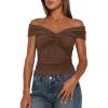 imageDarong Women Summer Twist Knot Front Off The Shoulder Tank Tops Cap Sleeve Going Out Shirts Slim Fitted Y2K OutfitsCoffee