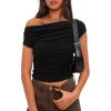imageDarong Womens Summer Cap Sleeve Boat Neck Off Shoulder Top Going Out Slim Fit Tops Y2K Tight ShirtsBlack