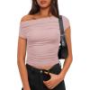 imageDarong Womens Summer Cap Sleeve Boat Neck Off Shoulder Top Going Out Slim Fit Tops Y2K Tight ShirtsLight Pink
