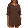 imageDarong Womens Two Piece Loungewear Set Summer Casual Boxy Shirts Drawstring Shorts Matching Airport Travel OutfitCoffee
