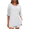 imageDarong Womens Two Piece Loungewear Set Summer Casual Boxy Shirts Drawstring Shorts Matching Airport Travel OutfitWhite Grey