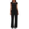 imageDarong Women 2 Piece Lounge Set Cap Sleeve Boat Neck Top Wide Leg Pants Set Summer Outfit Two Piece Mathing SetBlack29 Inseam
