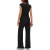 imageDarong Women 2 Piece Lounge Set Cap Sleeve Boat Neck Top Wide Leg Pants Set Summer Outfit Two Piece Mathing SetBlack31 Inseam