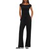 imageDarong Women 2 Piece Lounge Set Cap Sleeve Boat Neck Top Wide Leg Pants Set Summer Outfit Two Piece Mathing SetBlack31 Inseam