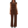 imageDarong Women 2 Piece Lounge Set Cap Sleeve Boat Neck Top Wide Leg Pants Set Summer Outfit Two Piece Mathing SetCoffee29 Inseam