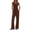 imageDarong Women 2 Piece Lounge Set Cap Sleeve Boat Neck Top Wide Leg Pants Set Summer Outfit Two Piece Mathing SetCoffee31 Inseam