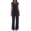 imageDarong Women 2 Piece Lounge Set Cap Sleeve Boat Neck Top Wide Leg Pants Set Summer Outfit Two Piece Mathing SetDark Blue31 Inseam