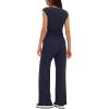 imageDarong Women 2 Piece Lounge Set Cap Sleeve Boat Neck Top Wide Leg Pants Set Summer Outfit Two Piece Mathing SetDark Blue31 Inseam