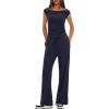 imageDarong Women 2 Piece Lounge Set Cap Sleeve Boat Neck Top Wide Leg Pants Set Summer Outfit Two Piece Mathing SetDark Blue31 Inseam