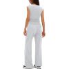 imageDarong Women 2 Piece Lounge Set Cap Sleeve Boat Neck Top Wide Leg Pants Set Summer Outfit Two Piece Mathing SetWhite Grey29 Inseam