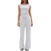 imageDarong Women 2 Piece Lounge Set Cap Sleeve Boat Neck Top Wide Leg Pants Set Summer Outfit Two Piece Mathing SetWhite Grey31 Inseam