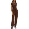 imageDarong Womens 2 Piece Outfit Sets Short Sleeve Crew Neck T Shirts with Jogger Pants Active Tracksuit Lounge SetCoffee29 Inseam