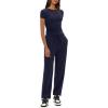 imageDarong Womens 2 Piece Outfit Sets Short Sleeve Crew Neck T Shirts with Jogger Pants Active Tracksuit Lounge SetDark Blue31 Inseam