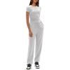 imageDarong Womens 2 Piece Outfit Sets Short Sleeve Crew Neck T Shirts with Jogger Pants Active Tracksuit Lounge SetWhite Grey31 Inseam