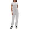 imageDarong Womens 2 Piece Outfit Sets Short Sleeve Crew Neck T Shirts with Jogger Pants Active Tracksuit Lounge SetWhite Grey31 Inseam