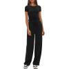 imageDarong Womens 2 Piece Outfits Casual Short Sleeve Pullover Tops and Wide Leg Pants Tracksuits Lounge Sets Trendy ClothesBlack29 Inseam