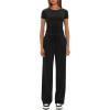 imageDarong Womens 2 Piece Outfits Casual Short Sleeve Pullover Tops and Wide Leg Pants Tracksuits Lounge Sets Trendy ClothesBlack29 Inseam