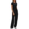 imageDarong Womens 2 Piece Outfits Casual Short Sleeve Pullover Tops and Wide Leg Pants Tracksuits Lounge Sets Trendy ClothesBlack29 Inseam