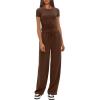 imageDarong Womens 2 Piece Outfits Casual Short Sleeve Pullover Tops and Wide Leg Pants Tracksuits Lounge Sets Trendy ClothesCoffee29 Inseam