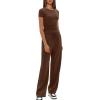 imageDarong Womens 2 Piece Outfits Casual Short Sleeve Pullover Tops and Wide Leg Pants Tracksuits Lounge Sets Trendy ClothesCoffee31 Inseam