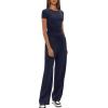 imageDarong Womens 2 Piece Outfits Casual Short Sleeve Pullover Tops and Wide Leg Pants Tracksuits Lounge Sets Trendy ClothesDark Blue29 Inseam