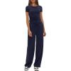 imageDarong Womens 2 Piece Outfits Casual Short Sleeve Pullover Tops and Wide Leg Pants Tracksuits Lounge Sets Trendy ClothesDark Blue29 Inseam