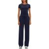 imageDarong Womens 2 Piece Outfits Casual Short Sleeve Pullover Tops and Wide Leg Pants Tracksuits Lounge Sets Trendy ClothesDark Blue31 Inseam