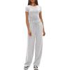 imageDarong Womens 2 Piece Outfits Casual Short Sleeve Pullover Tops and Wide Leg Pants Tracksuits Lounge Sets Trendy ClothesWhite Grey29 Inseam
