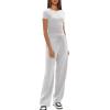 imageDarong Womens 2 Piece Outfits Casual Short Sleeve Pullover Tops and Wide Leg Pants Tracksuits Lounge Sets Trendy ClothesWhite Grey31 Inseam