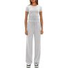 imageDarong Womens 2 Piece Outfits Casual Short Sleeve Pullover Tops and Wide Leg Pants Tracksuits Lounge Sets Trendy ClothesWhite Grey31 Inseam