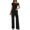 imageDarong Womens 2 Piece Outfits Lounge Sets Off Shoulder Short Sleeve Tops and High Waisted Wide Leg Pants Tracksuit SetsBlack29 Inseam