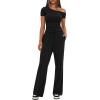imageDarong Womens 2 Piece Outfits Lounge Sets Off Shoulder Short Sleeve Tops and High Waisted Wide Leg Pants Tracksuit SetsBlack31 Inseam