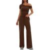 imageDarong Womens 2 Piece Outfits Lounge Sets Off Shoulder Short Sleeve Tops and High Waisted Wide Leg Pants Tracksuit SetsCoffee31 Inseam