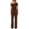 imageDarong Womens 2 Piece Outfits Lounge Sets Off Shoulder Short Sleeve Tops and High Waisted Wide Leg Pants Tracksuit SetsCoffee31 Inseam