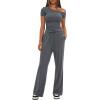 imageDarong Womens 2 Piece Outfits Lounge Sets Off Shoulder Short Sleeve Tops and High Waisted Wide Leg Pants Tracksuit SetsGrey29 Inseam