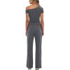 imageDarong Womens 2 Piece Outfits Lounge Sets Off Shoulder Short Sleeve Tops and High Waisted Wide Leg Pants Tracksuit SetsGrey29 Inseam