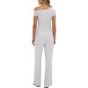 imageDarong Womens 2 Piece Outfits Lounge Sets Off Shoulder Short Sleeve Tops and High Waisted Wide Leg Pants Tracksuit SetsWhite Grey31 Inseam