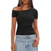 imageDarong Womens Double Lined Slim Fit Tshirt One Shoulder Short Sleeve Ruched Crop Top Fashion Outfit ClothesBlack