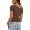 imageDarong Womens Double Lined Slim Fit Tshirt One Shoulder Short Sleeve Ruched Crop Top Fashion Outfit ClothesCoffee