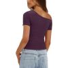 imageDarong Womens Double Lined Slim Fit Tshirt One Shoulder Short Sleeve Ruched Crop Top Fashion Outfit ClothesDark Purple