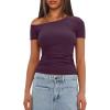 imageDarong Womens Double Lined Slim Fit Tshirt One Shoulder Short Sleeve Ruched Crop Top Fashion Outfit ClothesDark Purple