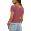 imageDarong Womens Double Lined Slim Fit Tshirt One Shoulder Short Sleeve Ruched Crop Top Fashion Outfit ClothesMerlot Red