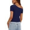 imageDarong Womens Double Lined Slim Fit Tshirt One Shoulder Short Sleeve Ruched Crop Top Fashion Outfit ClothesNavy Blue