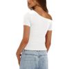 imageDarong Womens Double Lined Slim Fit Tshirt One Shoulder Short Sleeve Ruched Crop Top Fashion Outfit ClothesWhite