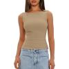 imageDarong Womens High Neck Tank Top Sleeveless Double Lined Basic Tops Going Out Casual Tank ShirtsBeige